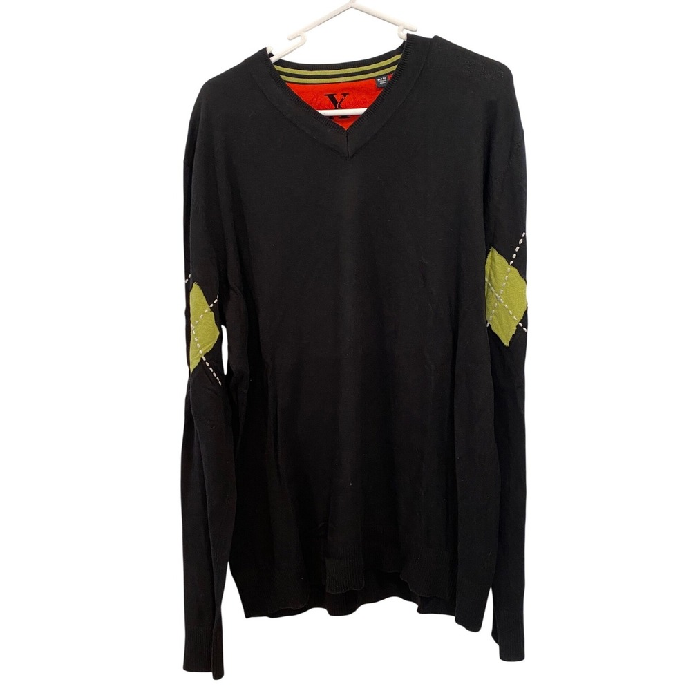 Robert Graham X Collection Mens‎ XL Black Cotton Cashmere V-Neck Argyle Sweater